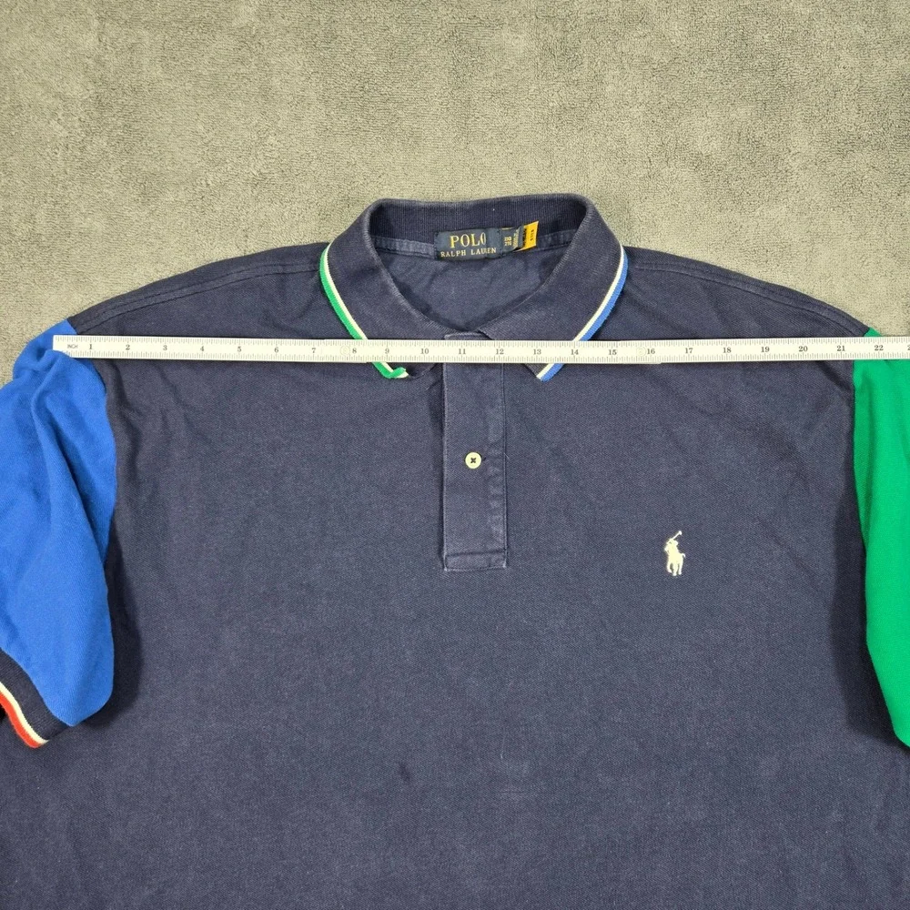 Polo Ralph Lauren 2XB Shirt Mens Big Tall Colorblock Navy Blue Mesh Polo Top
